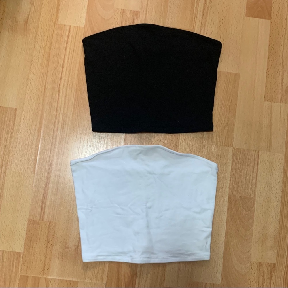 strapless black and white top